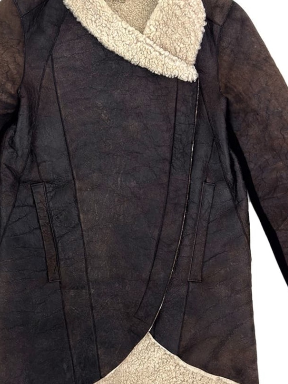Helmut Lang Brown Shearling-Trim Asymmetrical Jacket - Women - Picture 11 of 16